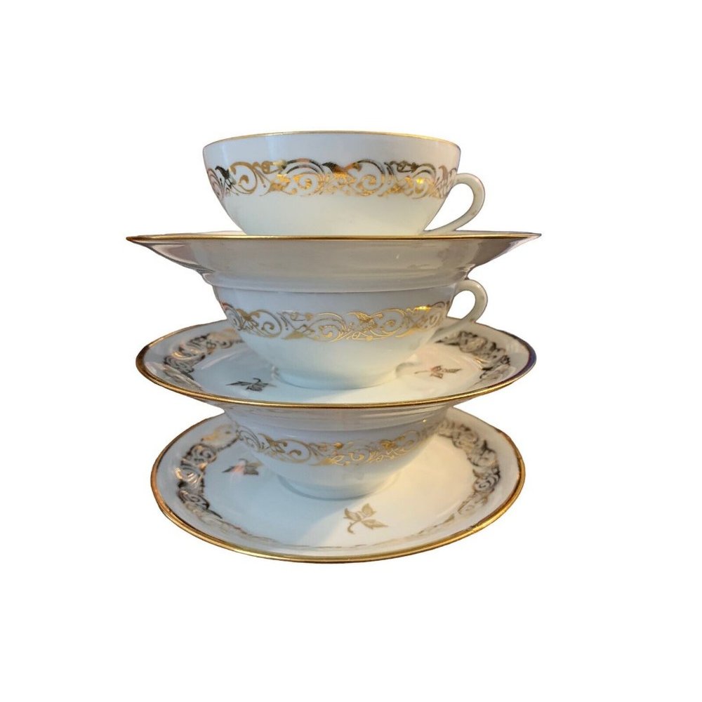 Veritable Porcelaine Cup and Saucer Man and Woman Lot of 3 Set Pre-Owned READ - Picture 1 of 12